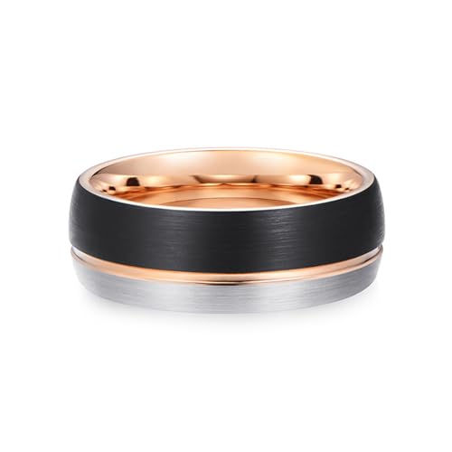 KnSam Wolfram Ring, 8MM Zweifarbig Matte Gebürstet Eheringe Pärchenringe, Ringe Herren Ring Rose Gold Schwarz, Gr.57 (18.1) von KnSam