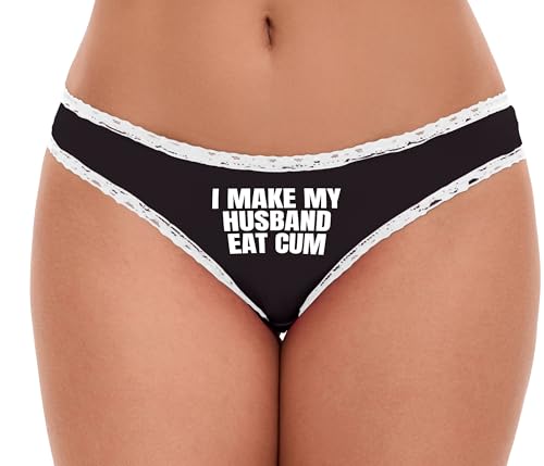 Knaughty Knickers I Make My Husband Eat Cum Cuck Hubby Cuckold Hotwife Vixen Schwarz und Weiß Bikini Höschen Erwachsene Flirty Fun, Schwarz, S von Knaughty Knickers
