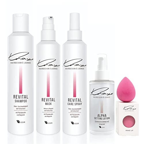 Knaus Hairdesign Revital Pflegeset für coloriertes und gesträhntes Haar I sofortiger Glanz und Farbkraft I intensiv Pflege I Shampoo - Haarmaske - 2-Phasen Pflege-Spray + Gratis Vegan von Knaus Hairdesign