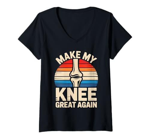 Damen Make My Knee Great Again Lustiges Retro T-Shirt mit V-Ausschnitt Damen Make My Knee Great Again Lustiges Retro T-Shirt mit V-Ausschnitt von Knee Health Motivation Humor Fun