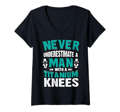 Damen Enthält Aftermarket-Teile – Man Bionic – Knieersatz T-Shirt mit V-Ausschnitt Damen Enthält Aftermarket-Teile – Man Bionic – Knieersatz T-Shirt mit V-Ausschnitt von -Knee Hip Replacement-