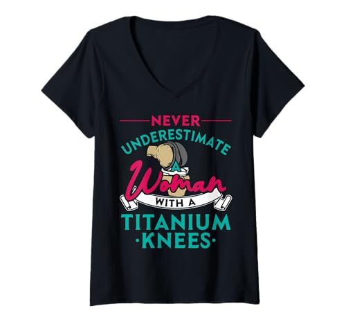 Damen Enthält Aftermarket-Teile – Women Bionic – Knieersatz T-Shirt mit V-Ausschnitt Damen Enthält Aftermarket-Teile – Women Bionic – Knieersatz T-Shirt mit V-Ausschnitt von -Knee Hip Replacement-