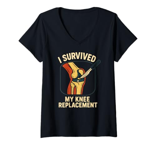 Damen I Survived My Knee Replacement Fun Herren Chirurgie Patient T-Shirt mit V-Ausschnitt von Knee Surgery Patient Recover Get Well Apparel