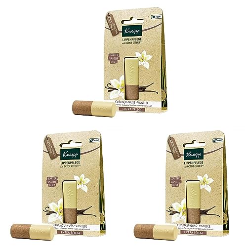 Kneipp Lippenpflege Extra Pflege - reichhaltiger Lippenbalsam mit nährender Cupuaçu Butter und echtem Vanille-Extrakt - langanhaltender und intensiver Lip Balm - 1 St (Packung mit 3) von Kneipp