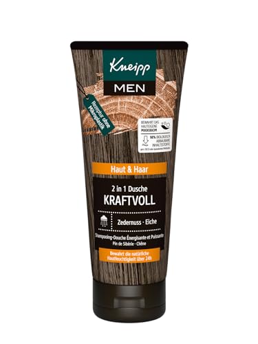 Kneipp MEN 2 in 1 Dusche Kraftvoll, belebendes Duschgel für Haut und Haar, harmonischer Duft mit warmen und holzigen Noten, Zedernholzöl und Eichenextrakt, 200ml von Kneipp