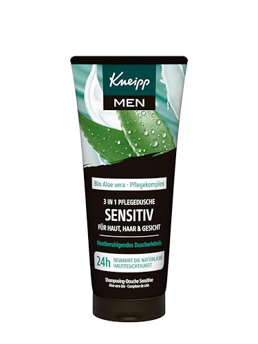 Kneipp MEN 3 in 1 Pflegedusche Sensitiv - Für Haut, Haar & Gesicht - Bio Aloe Vera - Hautberuhigendes Duscherlebnis - 200ml von Kneipp