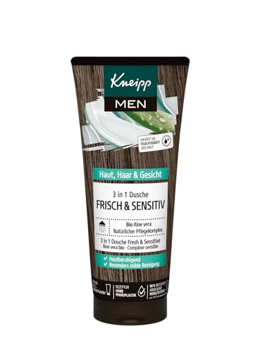 Kneipp MEN 3 in 1 Pflegedusche Sensitiv - Für Haut, Haar & Gesicht - Bio Aloe Vera - Hautberuhigendes Duscherlebnis - 200ml von Kneipp