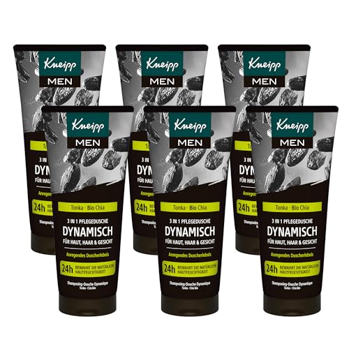 Kneipp MEN 3 in 1 Dynamisch Pflegedusche - Multipack - Mit Extrakten aus Tonkabohne und Bio Chia - Duschgel für Haut, Haar & Gesicht - 6 x 200ml von Kneipp