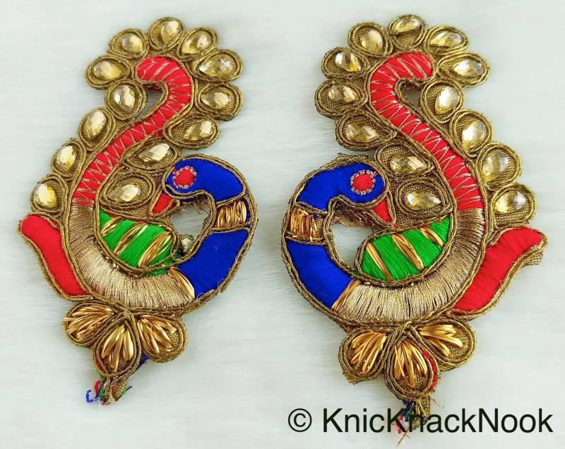 Gestickte Pfau Applikation Perlen-Cutwork-Design, Blau, Grün, Rot, Gold von KnicKnackNook