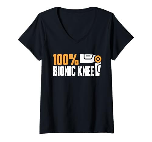 Damen 100% Bionic Knee Replacement Surgery T-Shirt mit V-Ausschnitt von Knie Operation Kniegelenkersatz Design