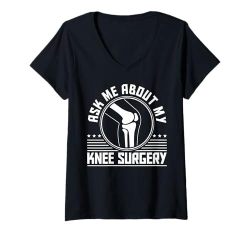 Damen Ask Me About My Knee Replacement Surgery T-Shirt mit V-Ausschnitt von Knie Operation Kniegelenkersatz Design