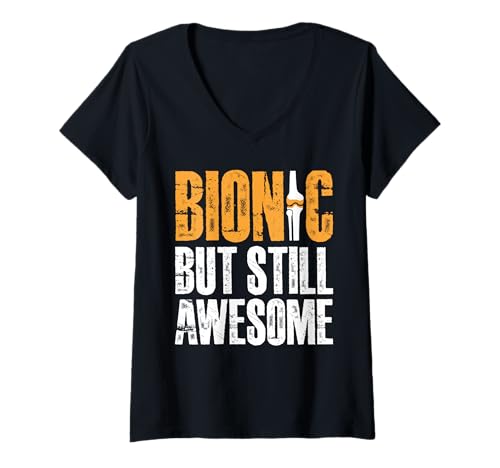 Damen Bionic But Still Awesome Knee Replacement Surgery T-Shirt mit V-Ausschnitt von Knie Operation Kniegelenkersatz Design