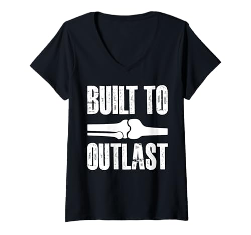 Damen Built to Outlast Knee Replacement Surgery T-Shirt mit V-Ausschnitt von Knie Operation Kniegelenkersatz Design
