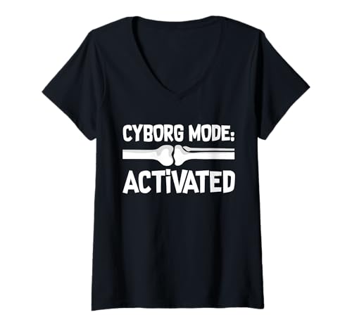 Damen Cybog Mode: Activated Knee Replacement Surgery T-Shirt mit V-Ausschnitt von Knie Operation Kniegelenkersatz Design
