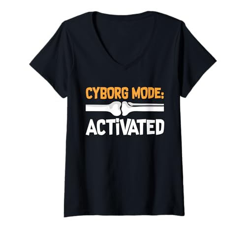 Damen Cybog Mode: Activated Knee Replacement Surgery T-Shirt mit V-Ausschnitt von Knie Operation Kniegelenkersatz Design