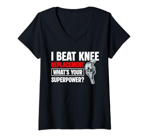 Damen I Beat Knee Replacement Whats Your Superpower? T-Shirt mit V-Ausschnitt von Knie Operation Kniegelenkersatz Design
