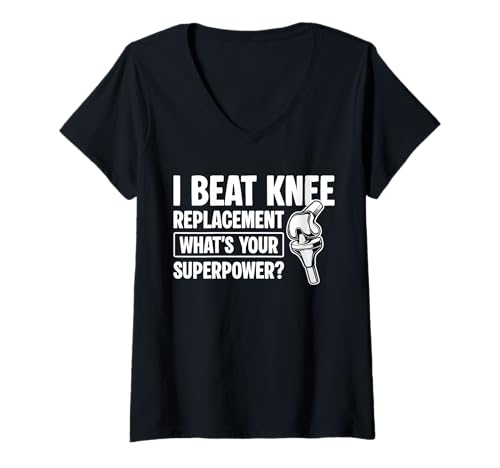 Damen I Beat Knee Replacement Whats Your Superpower? T-Shirt mit V-Ausschnitt von Knie Operation Kniegelenkersatz Design