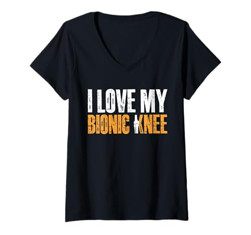 Damen I Love My Bionic Knee Replacement Surgery T-Shirt mit V-Ausschnitt von Knie Operation Kniegelenkersatz Design