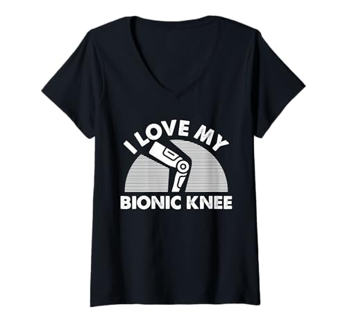 Damen I Love My Bionic Knee Replacement Surgery T-Shirt mit V-Ausschnitt von Knie Operation Kniegelenkersatz Design