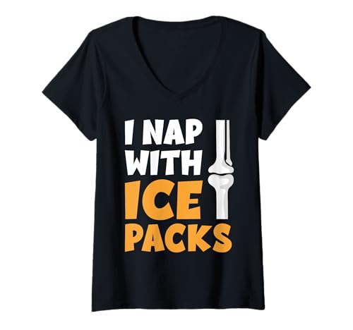 Damen I Nap with Ice Packs Knee Replacement Surgery T-Shirt mit V-Ausschnitt von Knie Operation Kniegelenkersatz Design