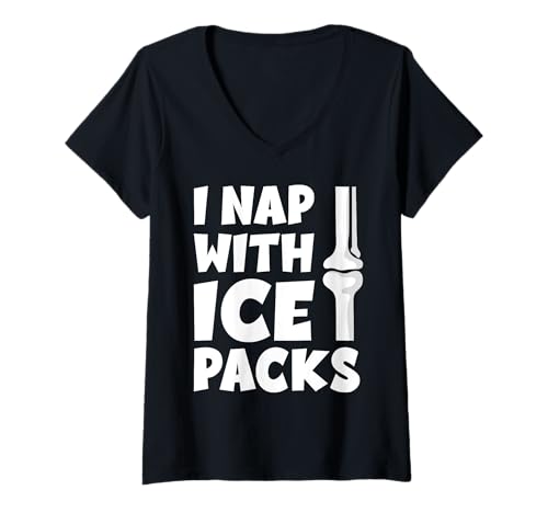 Damen I Nap with Ice Packs Knee Replacement Surgery T-Shirt mit V-Ausschnitt von Knie Operation Kniegelenkersatz Design
