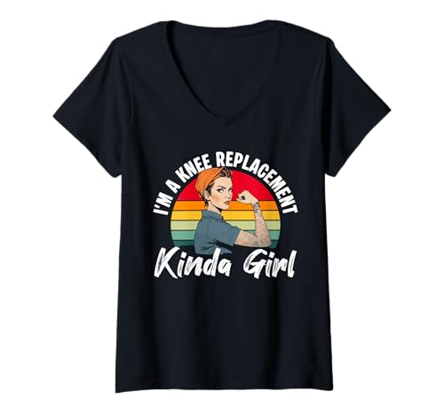 Damen Im A Knee Replacement Kinda Girl Surgery T-Shirt mit V-Ausschnitt von Knie Operation Kniegelenkersatz Design