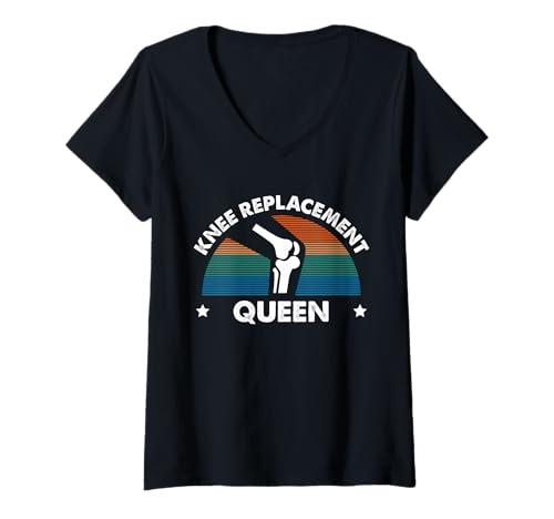 Damen Knee Replacement Queen Surgery T-Shirt mit V-Ausschnitt von Knie Operation Kniegelenkersatz Design