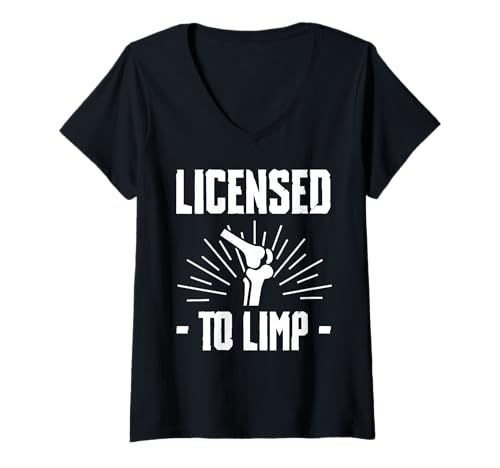 Damen Licensed to Limp Knee Replacement Surgery T-Shirt mit V-Ausschnitt von Knie Operation Kniegelenkersatz Design