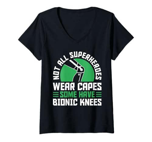 Damen Not All Superheroes Wear Capes Some Have Bionic Knees T-Shirt mit V-Ausschnitt von Knie Operation Kniegelenkersatz Design