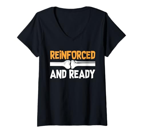 Damen Reinforced and Ready Knee Replacement Surgery T-Shirt mit V-Ausschnitt von Knie Operation Kniegelenkersatz Design