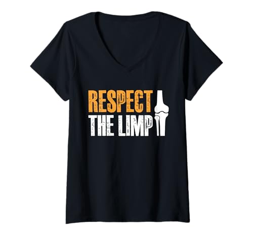Damen Respect The Limp Knee Replacement Surgery T-Shirt mit V-Ausschnitt von Knie Operation Kniegelenkersatz Design