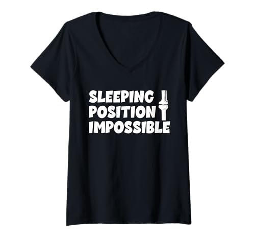 Damen Sleeping Position Impossible Knee Replacement Surgery T-Shirt mit V-Ausschnitt von Knie Operation Kniegelenkersatz Design