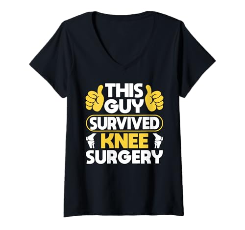 Damen This Guy Survived Knee Replacement Surgery T-Shirt mit V-Ausschnitt von Knie Operation Kniegelenkersatz Design