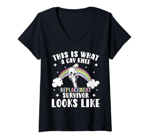 Damen This is What A Gay Knee Survivor Looks Like LGBT T-Shirt mit V-Ausschnitt von Knie Operation Kniegelenkersatz Design