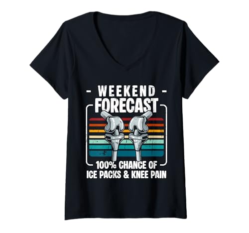 Damen Weekend Forecast 100% Chance of Ice Packes & Knee Pain T-Shirt mit V-Ausschnitt von Knie Operation Kniegelenkersatz Design