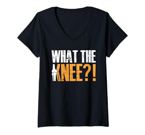 Damen What The Knee?! Knee Replacement Surgery T-Shirt mit V-Ausschnitt von Knie Operation Kniegelenkersatz Design