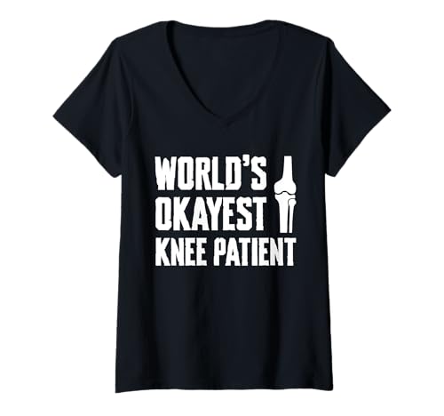 Damen Worlds Okayest Knee Patient Replacement Surgery T-Shirt mit V-Ausschnitt von Knie Operation Kniegelenkersatz Design