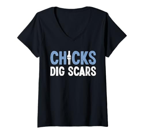 Damen Chicks Dig Scars Knee Replacement Surgery T-Shirt mit V-Ausschnitt von Knie Operation Kniegelenkersatz Designs