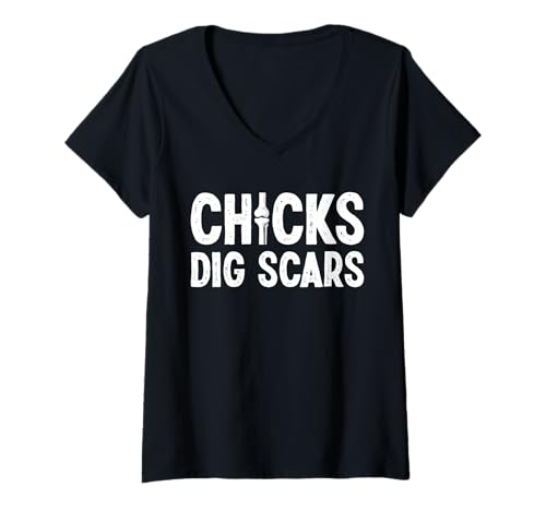 Damen Chicks Dig Scars Knee Replacement Surgery T-Shirt mit V-Ausschnitt von Knie Operation Kniegelenkersatz Designs
