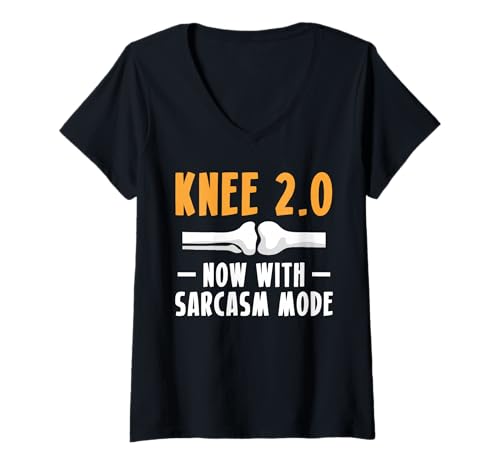 Damen Knee 2.0 Now with Sarcasm Mode Knee Replacement T-Shirt mit V-Ausschnitt von Knie Operation Kniegelenkersatz Designs