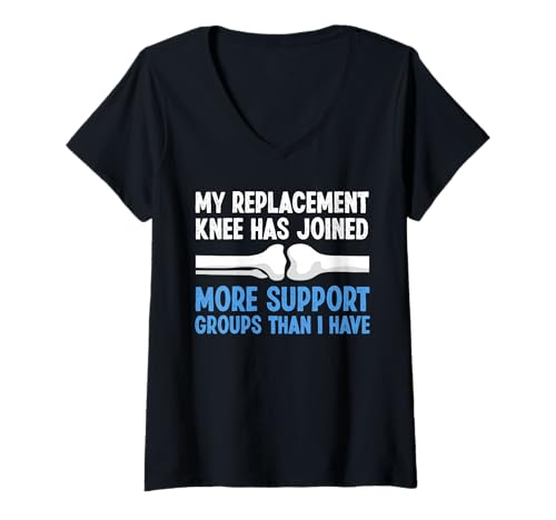 Damen My Replacement Knee Has Joined More Support T-Shirt mit V-Ausschnitt von Knie Operation Kniegelenkersatz Designs