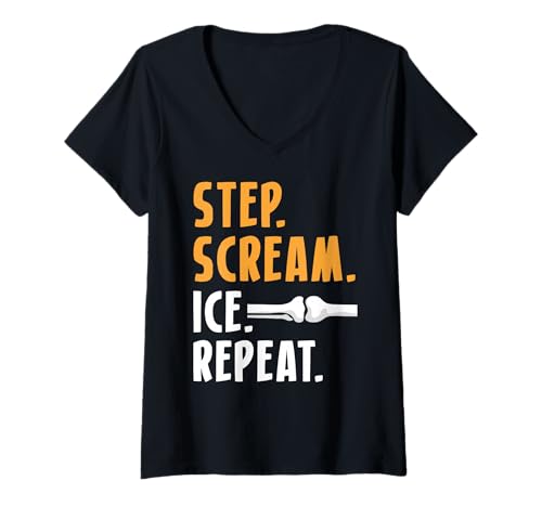 Damen Step Scream Ice Repeat Knee Replacement Surgery T-Shirt mit V-Ausschnitt von Knie Operation Kniegelenkersatz Designs