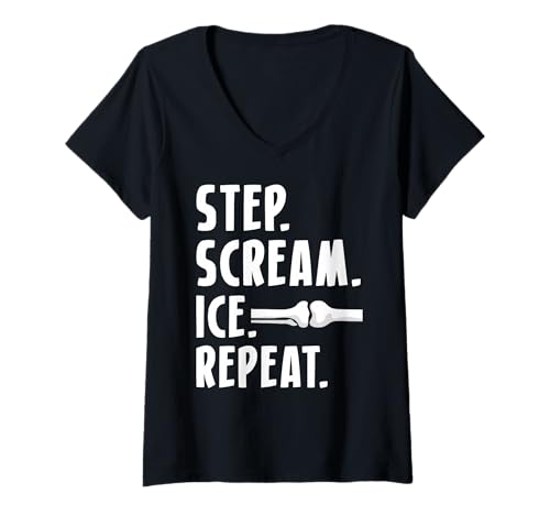 Damen Step Scream Ice Repeat Knee Replacement Surgery T-Shirt mit V-Ausschnitt von Knie Operation Kniegelenkersatz Designs