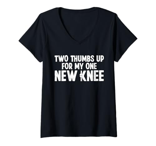 Damen Two Thumbs Up for My One New Knee Replacement T-Shirt mit V-Ausschnitt von Knie Operation Kniegelenkersatz Designs