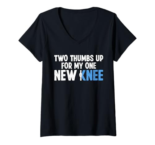 Damen Two Thumbs Up for My One New Knee Replacement T-Shirt mit V-Ausschnitt von Knie Operation Kniegelenkersatz Designs