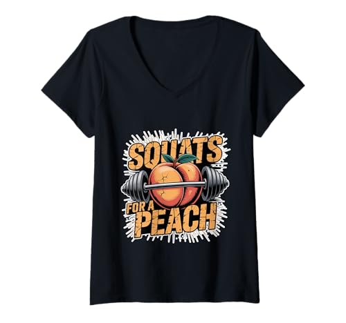 Damen Squats for A Peach Ziele der Fitnessmotivation Übung - T-Shirt mit V-Ausschnitt Damen Squats for A Peach Ziele der Fitnessmotivation Übung - T-Shirt mit V-Ausschnitt von Kniebeugen Humor- und Trainingspile