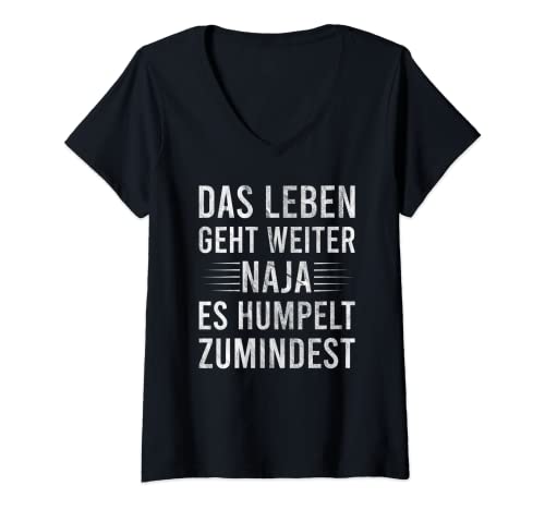 Damen Humpeln Spruch - Meniskus Kreuzband Verletzung Aufmunterung T-Shirt mit V-Ausschnitt von Knieverletzung Beinbruch Kreuzband Geschenke