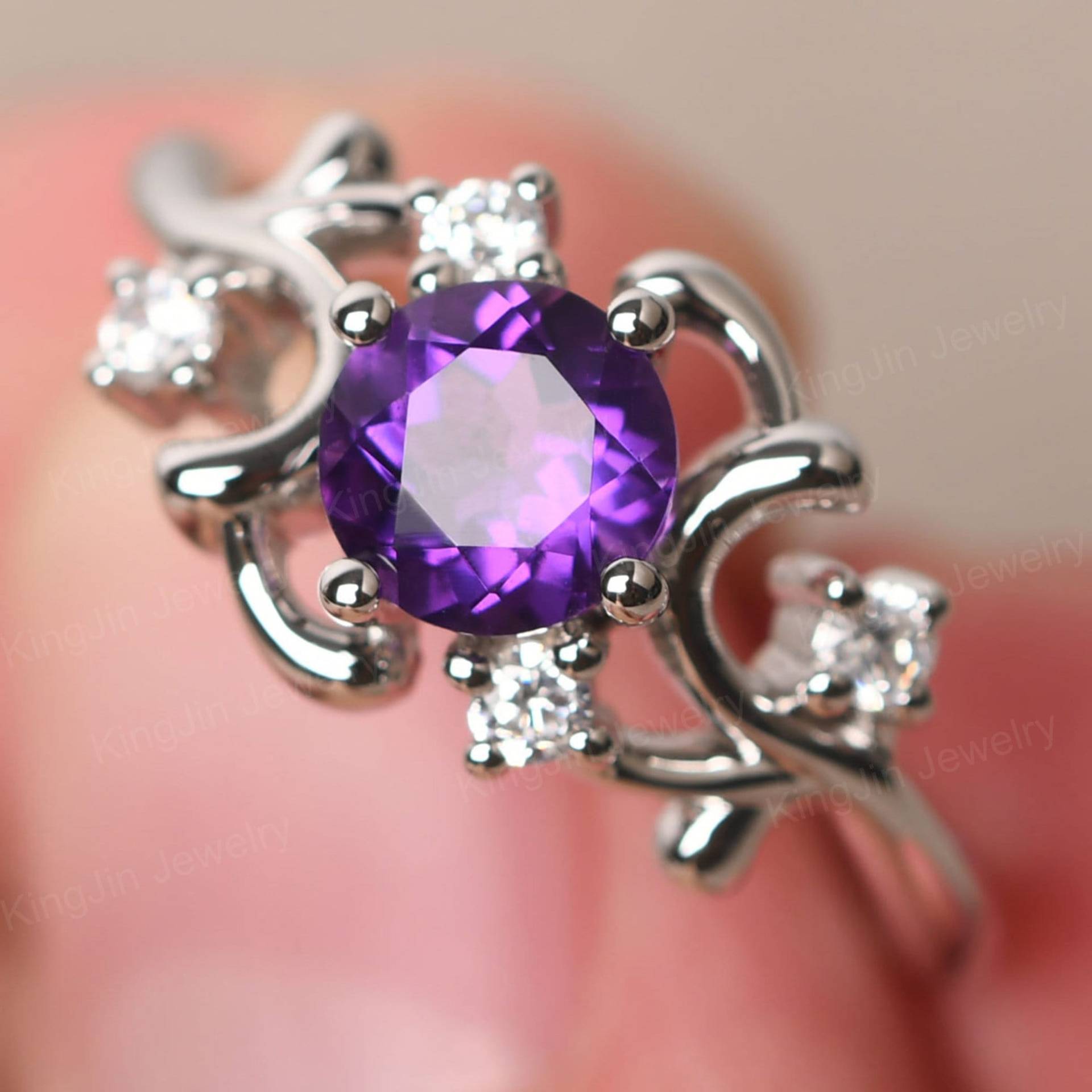 Amethyst Zweig Verlobungsring Runde Form 6mm Cluster Februar Birthstone Ring Amethyst Zweig Verlobungsring Runde Form 6mm Cluster Februar Birthstone Ring von KnightJewelry