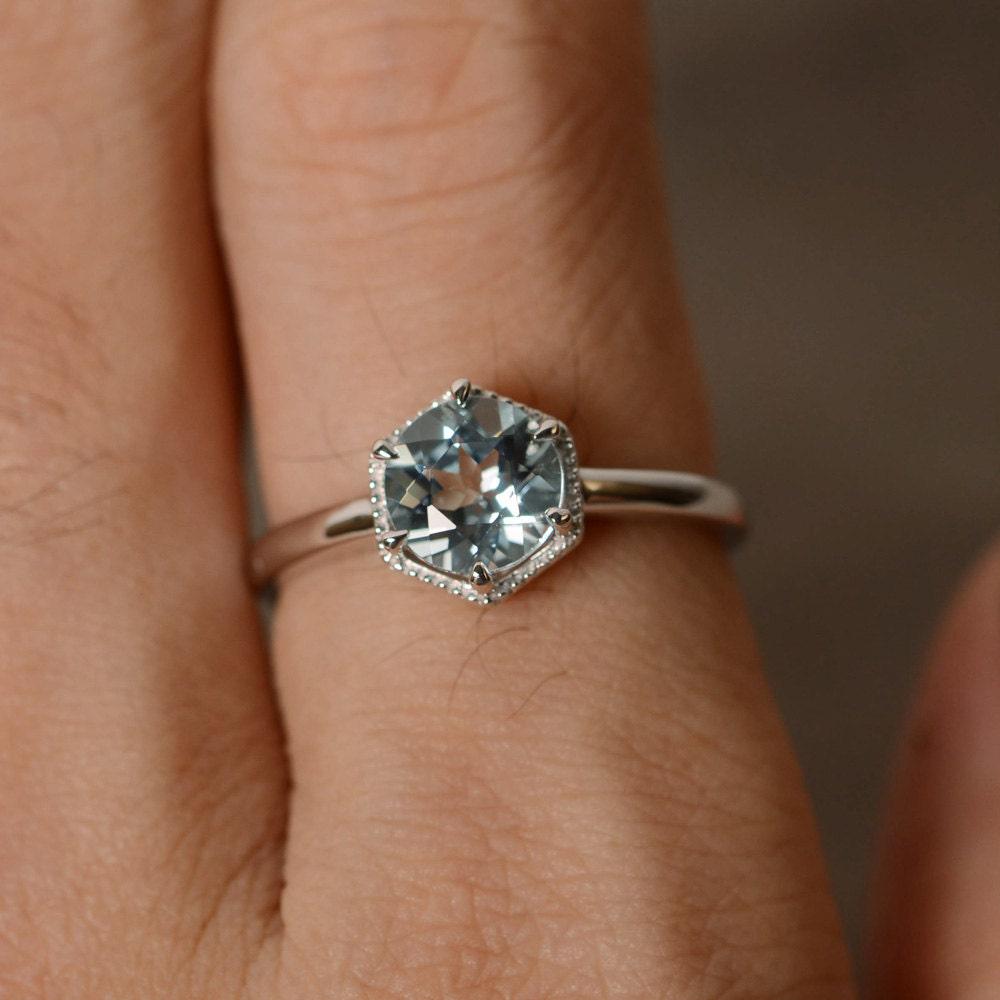 Aquamarin Ring März Birthstone Sterling Silber Solitär Versprechen von KnightJewelry