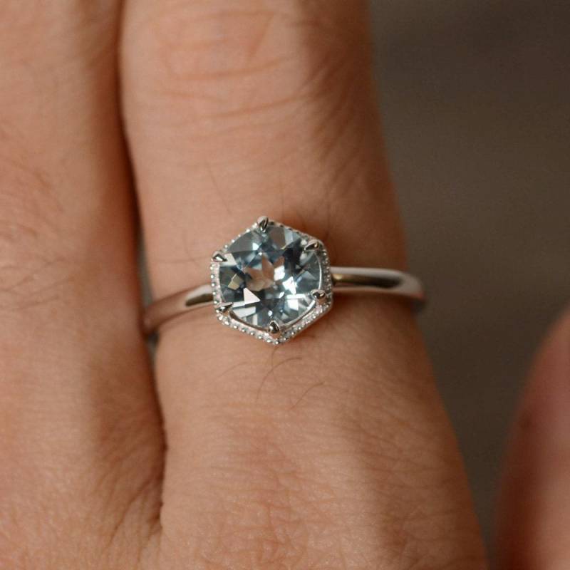 Aquamarin Ring März Birthstone Sterling Silber Solitär Versprechen von KnightJewelry
